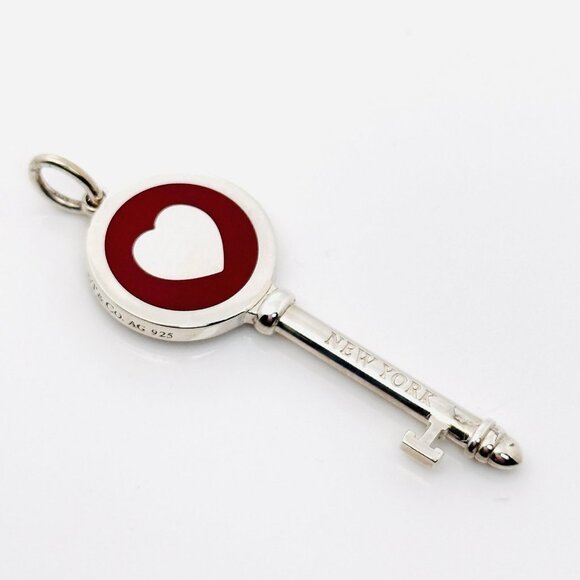 Tiffany & Co Red Enamel Heart Key Pendant in Sterling Silver - Picture 1 of 7